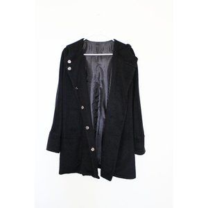 Japanese Black Long Sleeve Cashmere Wool Feel Hooded Coat with Pockets